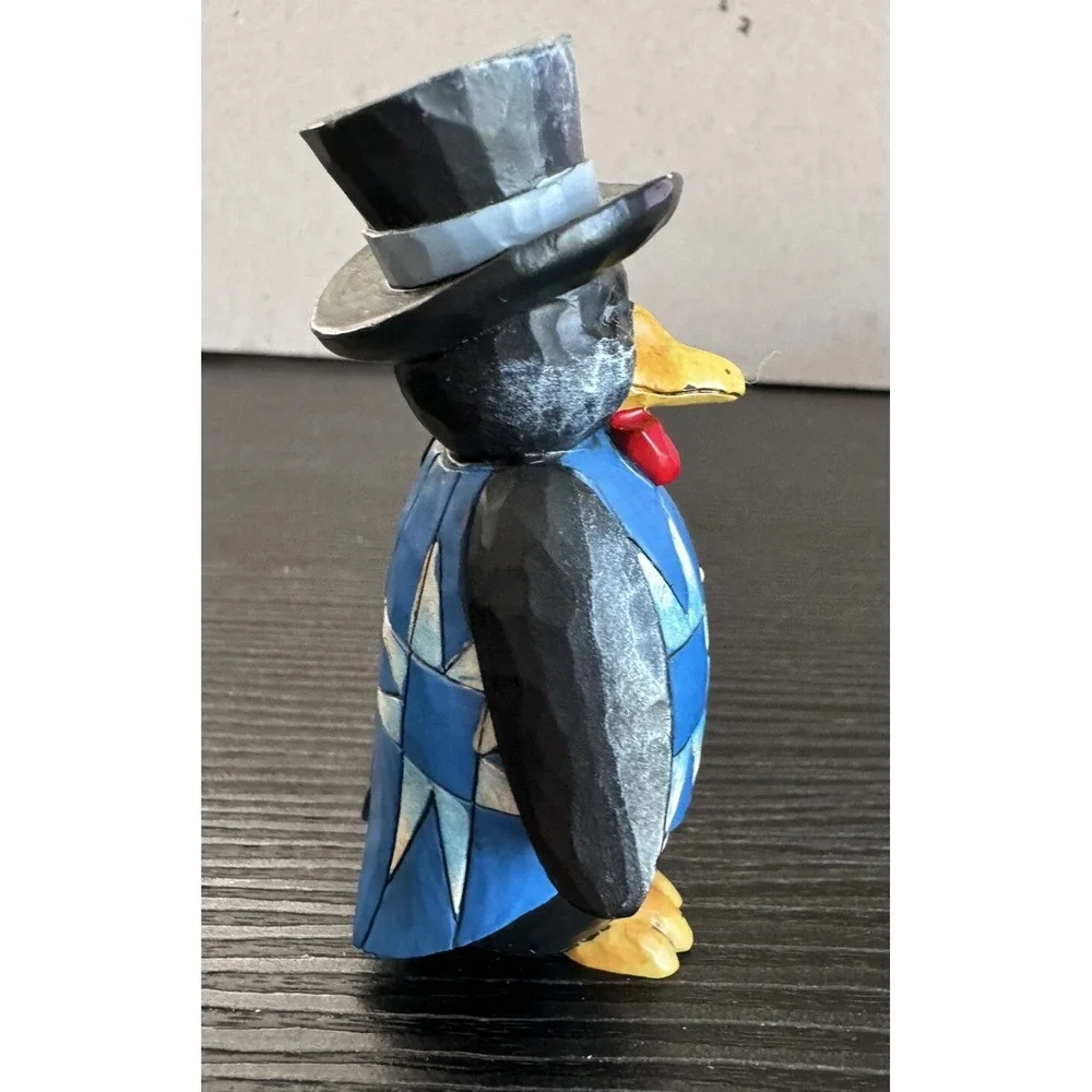 Jim Shore Penguin Tuxedo Top Hat Red Bow Tie & Blue Quilt Vest 3
